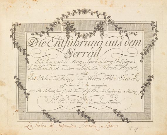 Wolfgang Amadeus Mozart - Entführung aus dem Serail. Ca. 1790.
