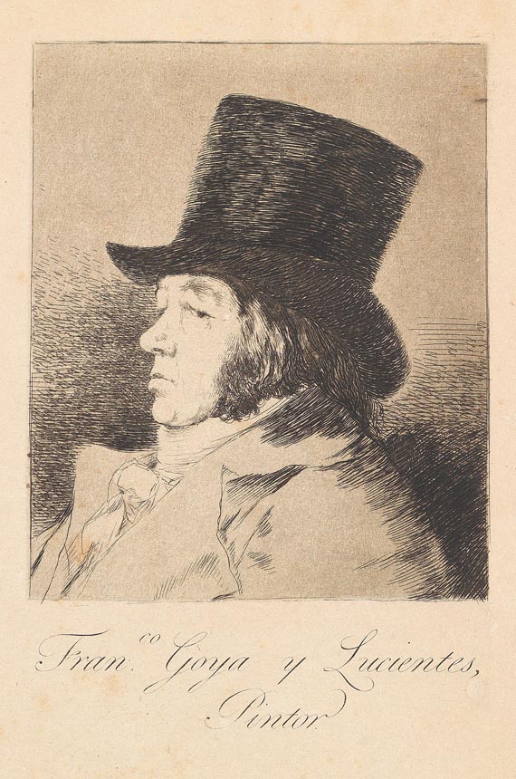 Francisco de Goya - Selbstbildnis aus Caprichos. Um 1870.