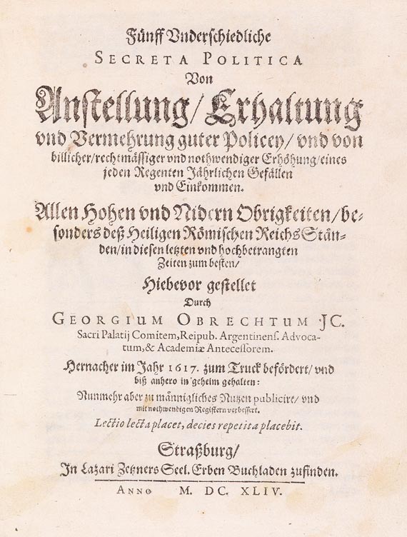 Georg Obrecht - Politica. 1644