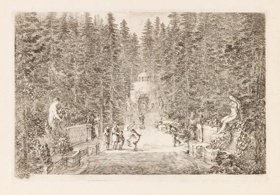 Stefano della Bella - 6 Blätter: Vues de la villa de Pratolino, près de Florence - 