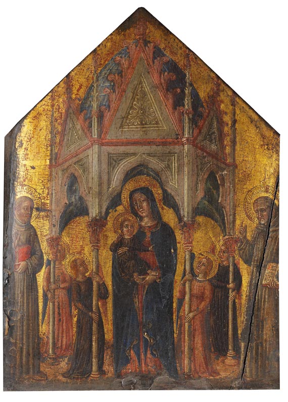  Italien - Madonna mit Kind von vier Engeln umgeben, dem Heiligen Bernhard von Siena und einem weiteren Heiligen