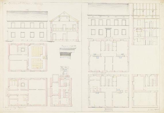  Süddeutschland - 10 Blätter: Konvolut Architekturzeichnungen von Johann Molfenter - 
