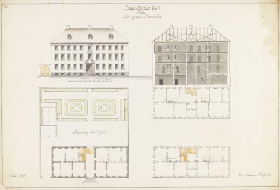  Süddeutschland - 10 Blätter: Konvolut Architekturzeichnungen von Johann Molfenter - 