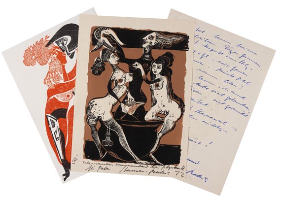 Karl Heinz Hansen-Bahia - Sammlung von Autographen, masch. Briefen u. Karten sowie Holzschnitten. Zus. ca. 200 Tle. 1962-1977. - 