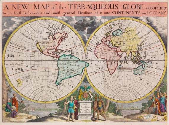 Weltkarte - 2 Bll.: Wells, E., A new map of  the terraqueous globe .. ancient (&) latest discoveries.