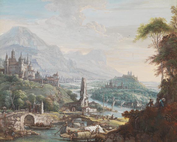 Christian Georg Schüz - Umkreis - 2 Blätter: Ideale Rheinlandschaften - 