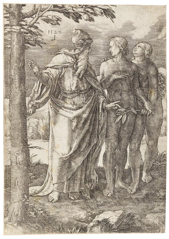 Lucas van Leyden - 2 Blätter: Das erste Verbot. Vertreibung aus dem Paradies -