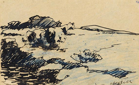 Otto Dill - 3 Blätter: Herrenreiter. Reitende Jünglinge am Meer. Löwenpaar in Landschaft