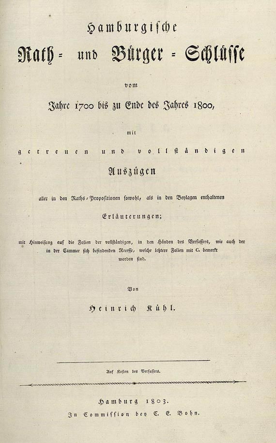 Heinrich Kühl - Hamburgische Rath- und Bürgerschlüsse. 1803.