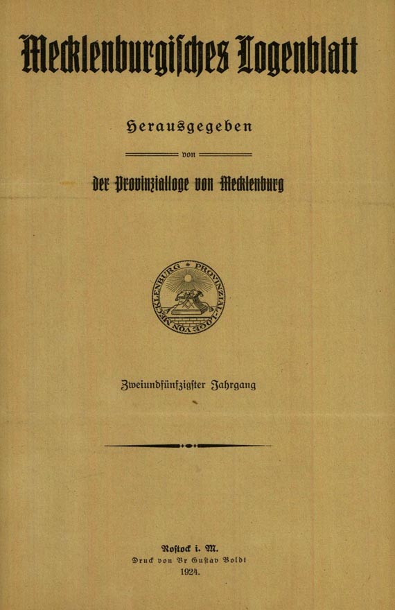 Freimaurer - Mecklenburgisches Logenblatt. 9 Tle. 1924-1932