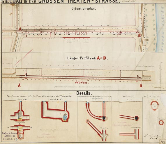 William Lindley - 6 gezeichn. Pläne (Hamburger Sielbau). In 7 Tln. 1850-60.