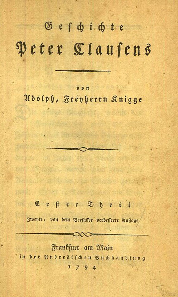 Adolf Knigge - Geschichte Peter Clausens. 3 Bde. 1794f.
