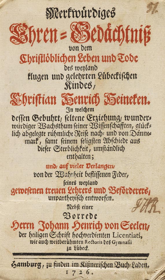   - Merkwürdiges Ehren-Gedächtnis. 1726 - 