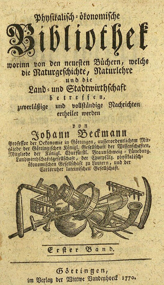 Johann Beckmann - Physikalisch-ökonomische Bibliothek. 11 Bde. 1770-1799