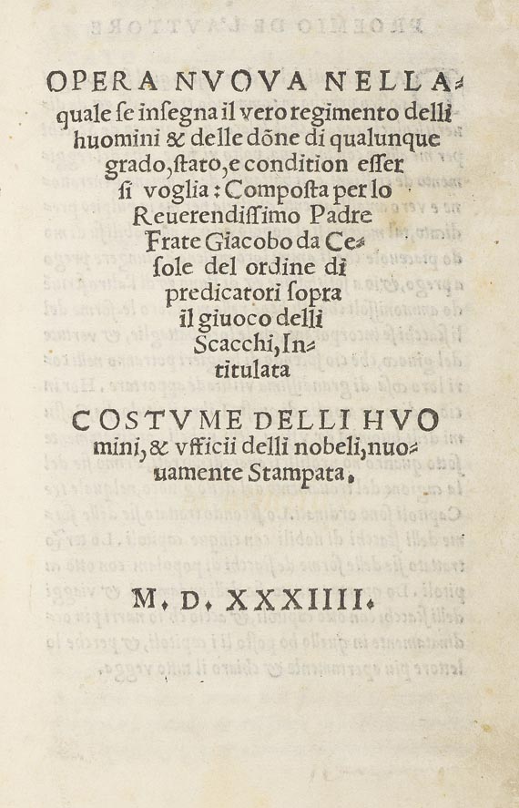 Jacobus de Cessolis - Opera nuova. 1534 - 