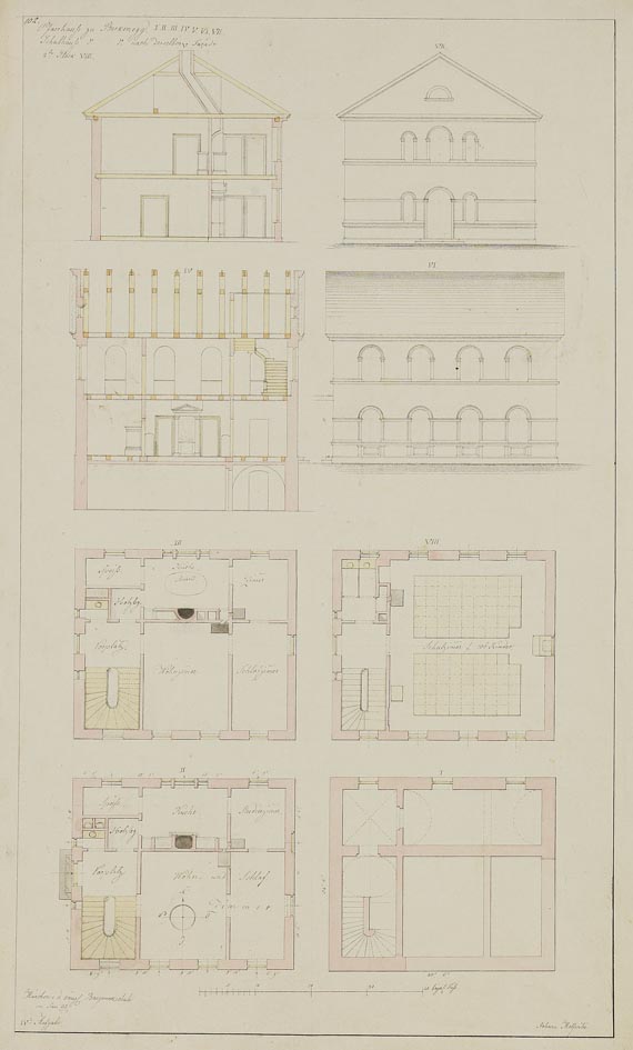  Süddeutschland - 11 Blätter: Konvolut mit Architekturzeichnungen von Johann Molfenter - 