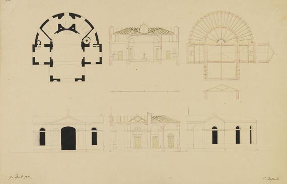 Süddeutschland - 11 Blätter: Konvolut Architekturzeichnungen von Johann Molfenter