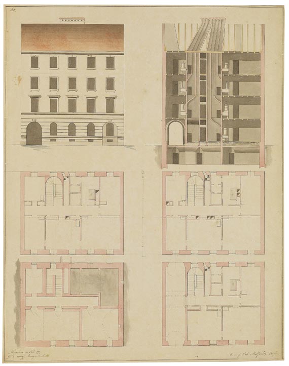  Süddeutschland - 11 Blätter: Konvolut Architekturzeichnungen von Johann Molfenter - 