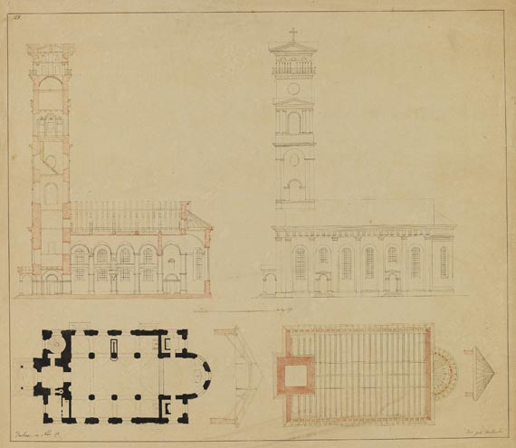 Süddeutschland - 11 Blätter: Konvolut Architekturzeichnungen von Johann Molfenter