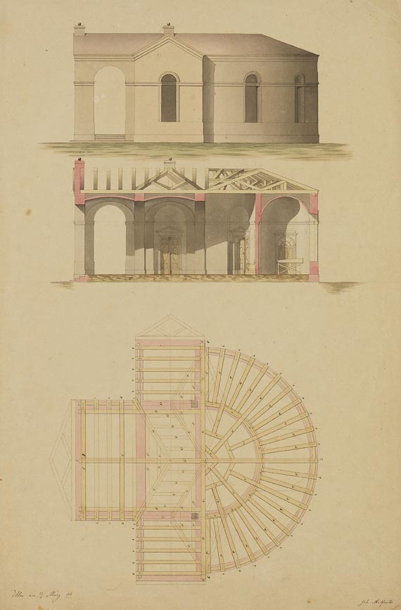  Süddeutschland - 11 Blätter: Konvolut Architekturzeichnungen von Johann Molfenter - 