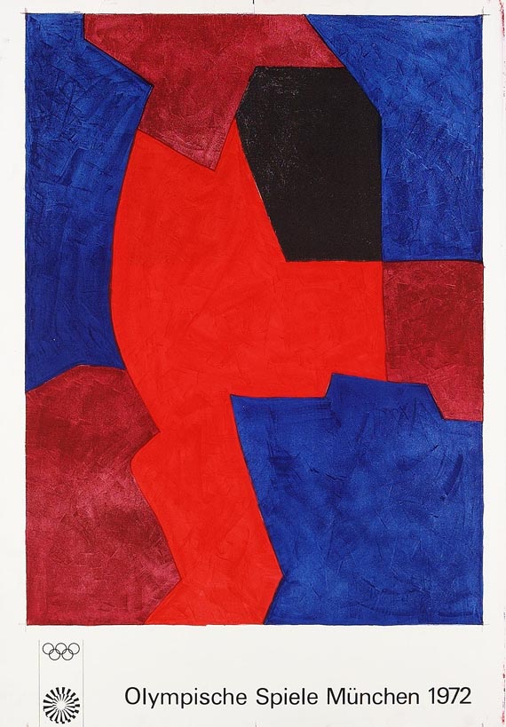Serge Poliakoff - Plakat: Composition bleue, rouge et noire - Signature