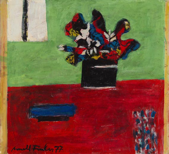 Arnold Fiedler - Schwarze Blumen auf Grün - Signature