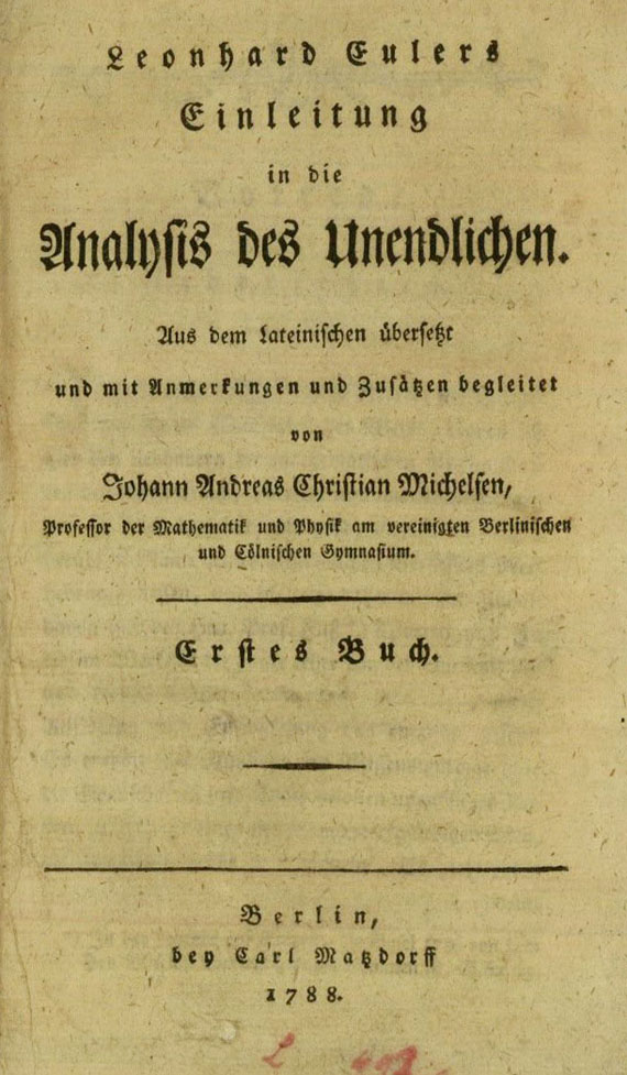 Leonhard Euler - Analysis des Unendlichen. 3 Bde. 1788-91