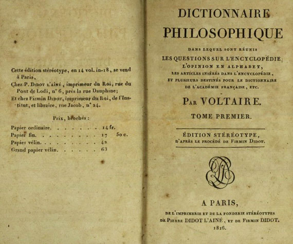 Francois Marie A. de Voltaire - Dictionnaire philosophique. 1816. 14 Bde.