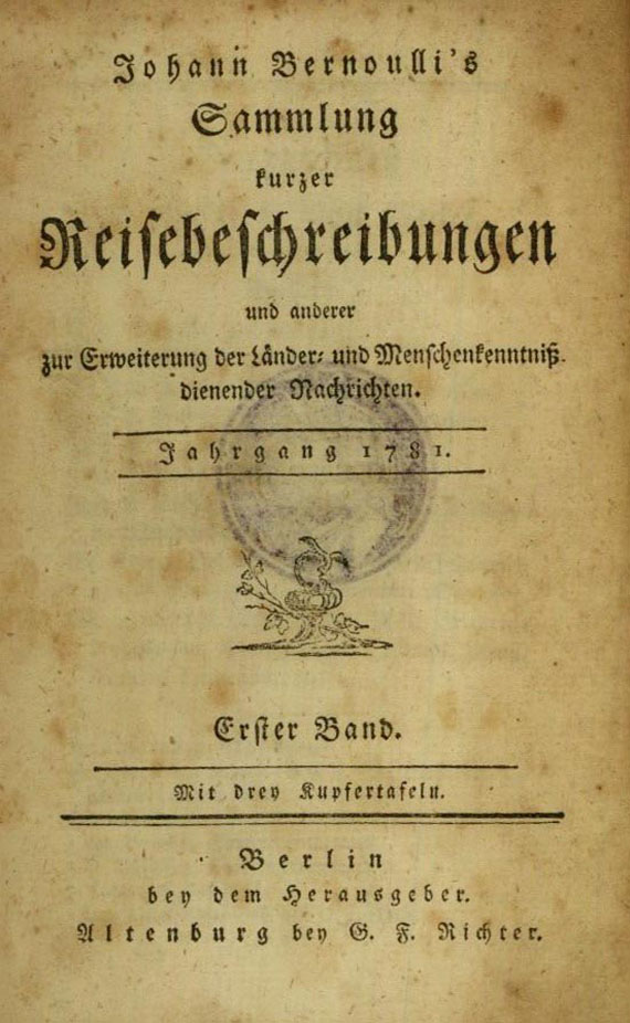 Johann Bernoulli - Sammlung kurzer Reisebeschreibungen, 16 Bde., 1781-85.