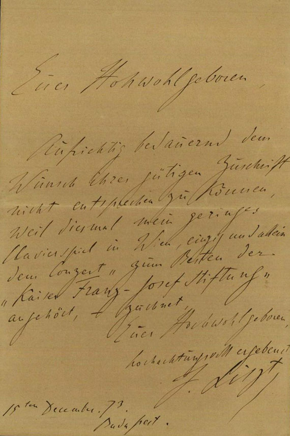 Franz Liszt - 1 Autograph. 1873.