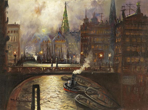 Alfred Serenius Jensen - Die Trostbrücke in Hamburg (Nachtbild)