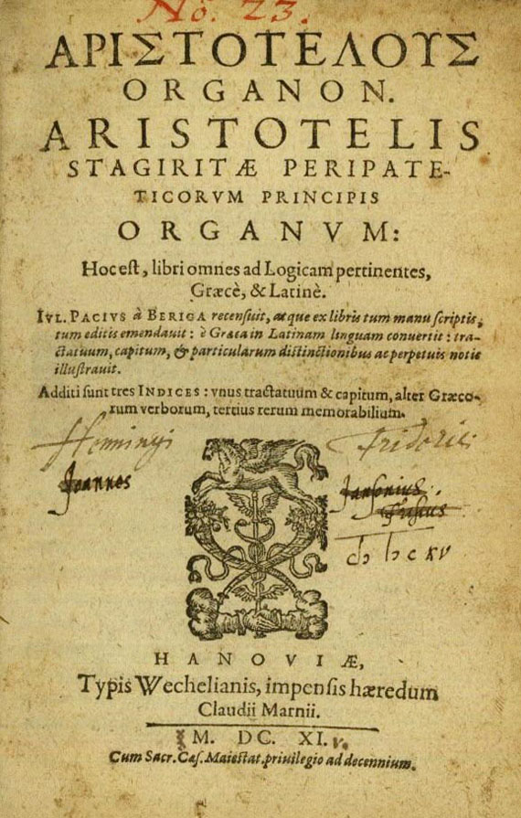  Aristoteles - Organum. 1611.