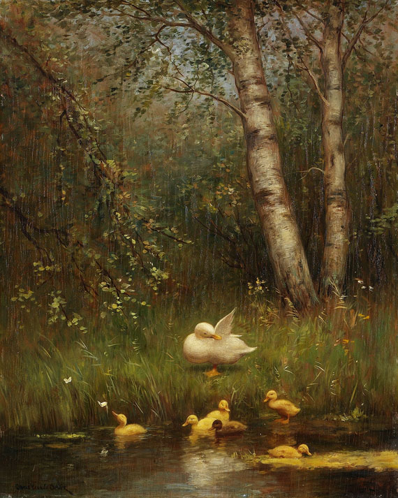 Constant David Ludovic Artz - Entenfamilie an einem Teich