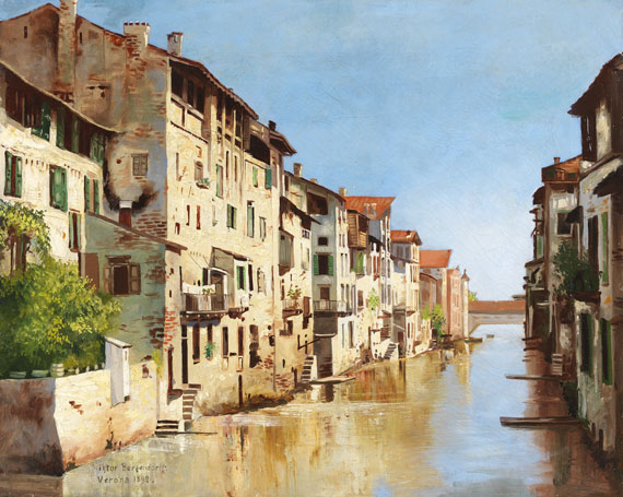 Viktor Bergendorff - Blick auf Häuser an einem kleinen Kanal in Verona