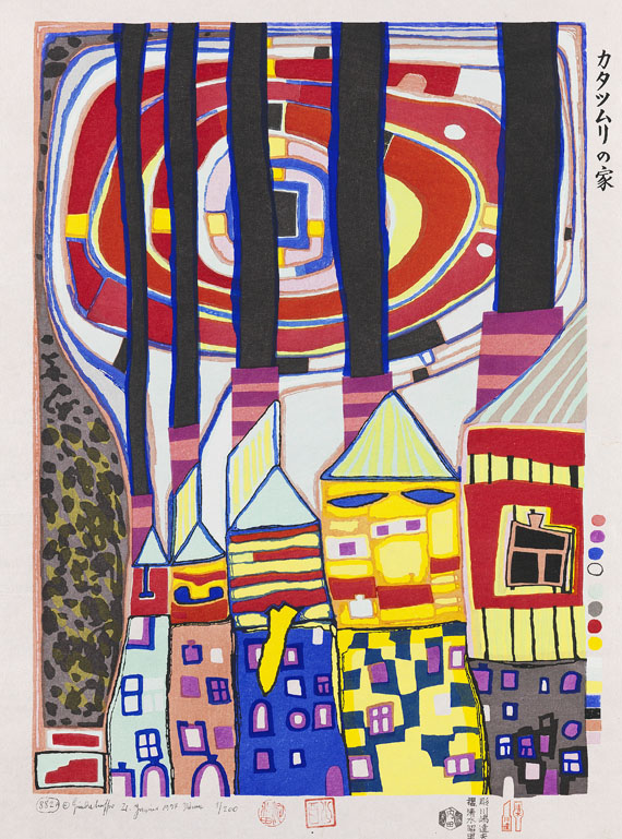 Friedensreich Hundertwasser - Schneckenhäuser mit schwarzem Rauch