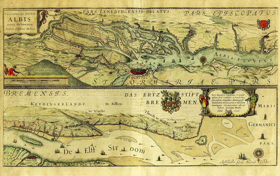 Elbe - 2 Bll. Elbkarten. 1640.