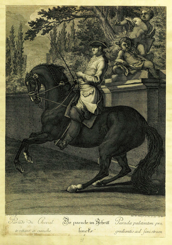Johann Elias Ridinger - 5 Bll., Reitschule. 1734. -