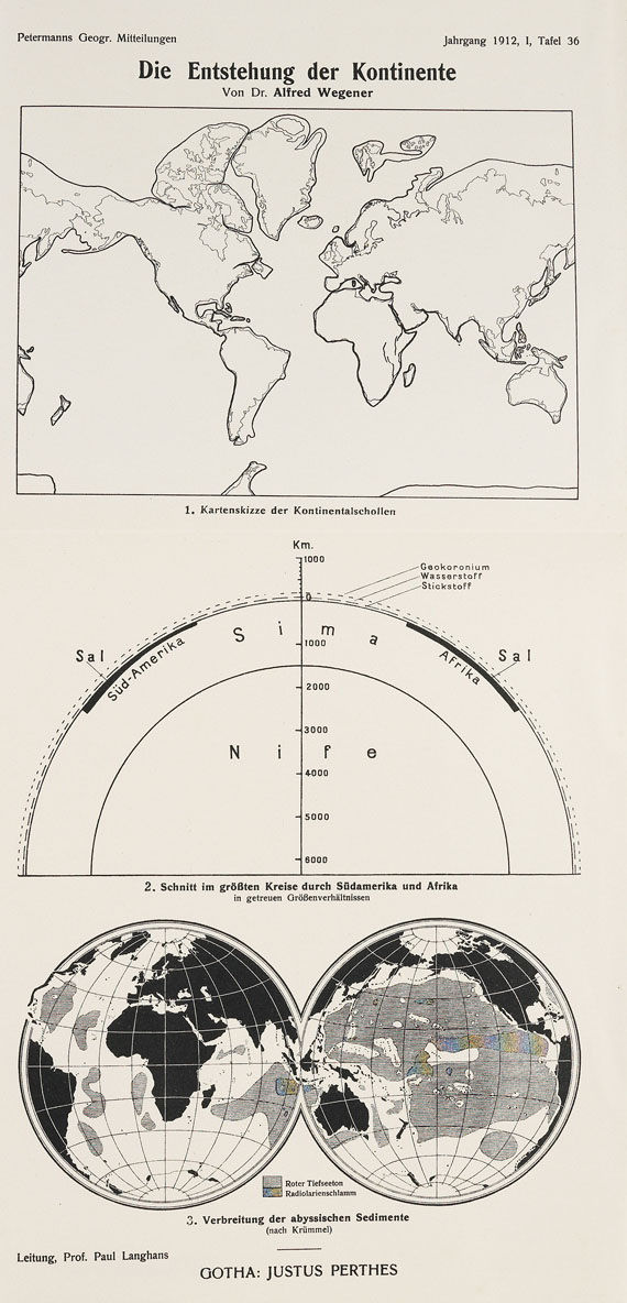 Alfred Wegener - Entstehung der Kontinente, in 3 Orig.-Hftn. 1912. - 