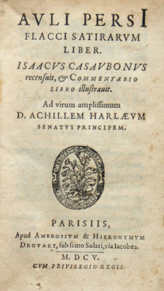 Aulus Persius Flaccus - Satirarum liber. 2 Tle. in 1 Bd. 1605.