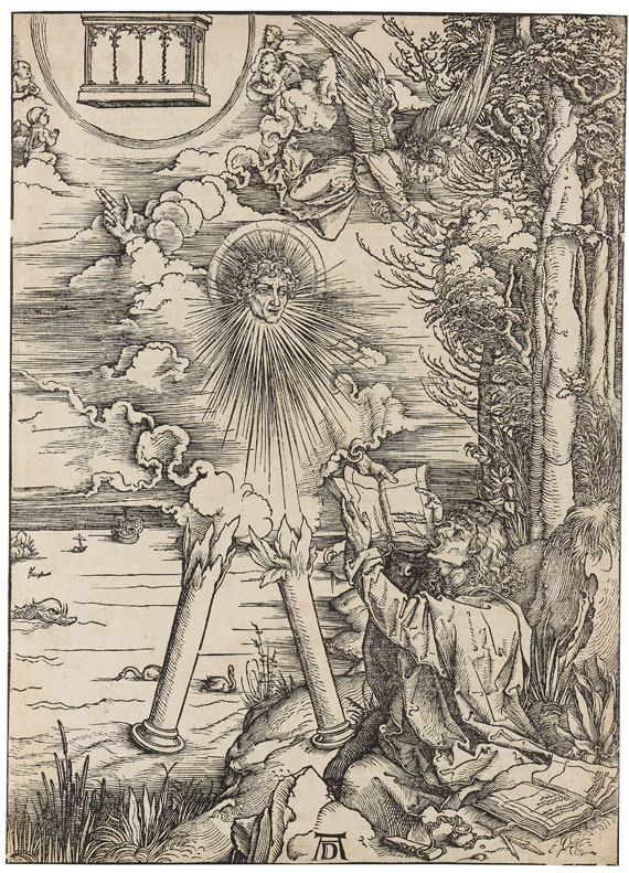 Albrecht Dürer - Apokalypse, 8. Figur: Johannes, das Buch verschlingend / Der "Starke Engel"