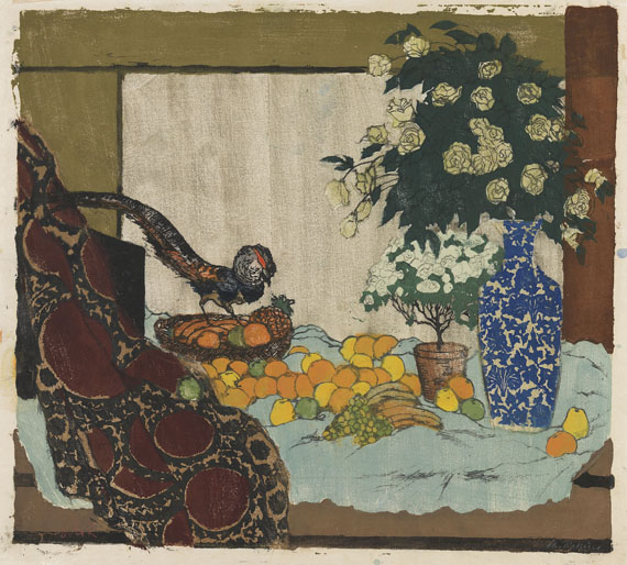 Emil Orlik - Stillleben mit Obst und Goldfasan