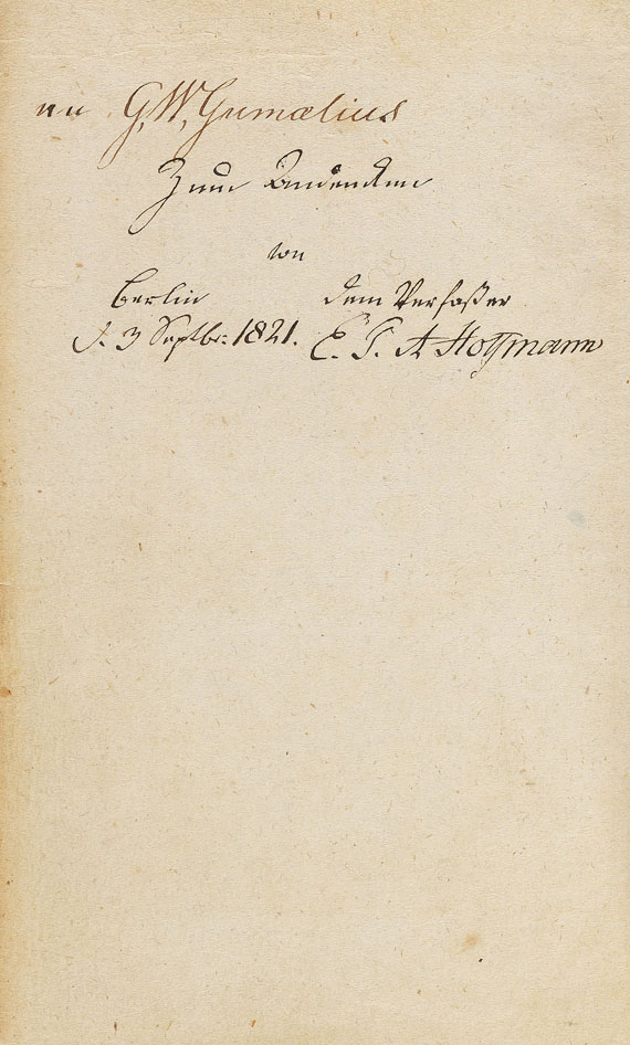 Ernst Theodor Amadeus Hoffmann - Prinzessin Brambilla, 1821. Widmungsexemplar. - 