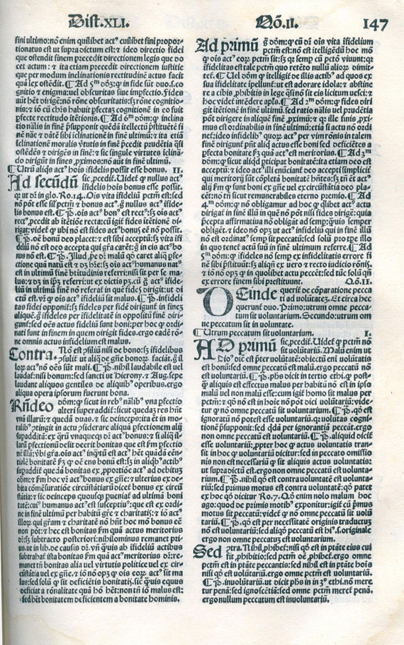  Thomas von Aquin - Super Quarto Libro Sententiarum. Bde. 1- 3  in einem Band. 1503.