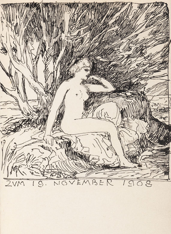 Max Klinger - Grimmelshausen: Simplicissimus. Mit eigh. Federzeichnung von M.K. u. Brief von E. Asenijeff. 1908. - 