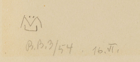 Gabriele Münter - Blumenstillleben mit Vögelchen (Türkenmohn und Flockenblumen mit Vögelchen) - Signature
