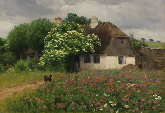 Hans Andersen Brendekilde - Bauernhaus mit Blumenwiese