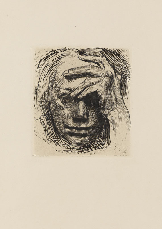 Käthe Kollwitz - Selbstbildnis mit der Hand an der Stirn