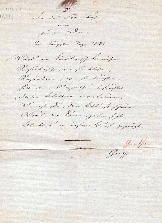 Johann Wolfgang von Goethe - Gedichtabschrift 