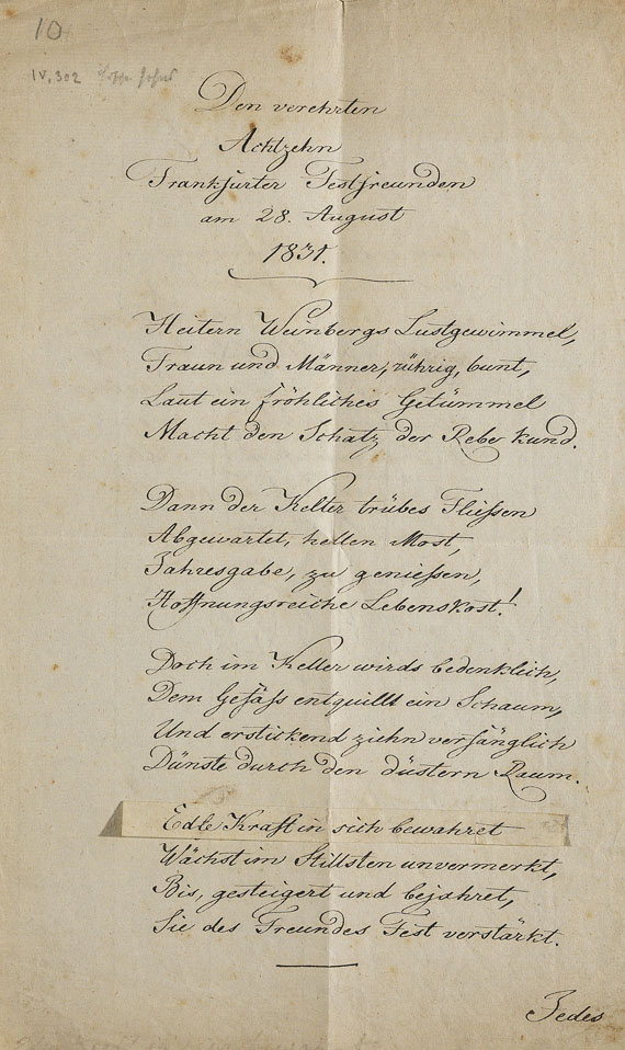 Johann Wolfgang von Goethe - Abschrift des Gedichts 