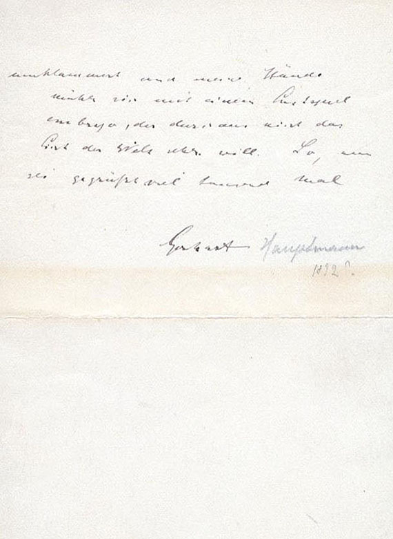 Gerhart Hauptmann - Eigh. Brief. Um 1892.